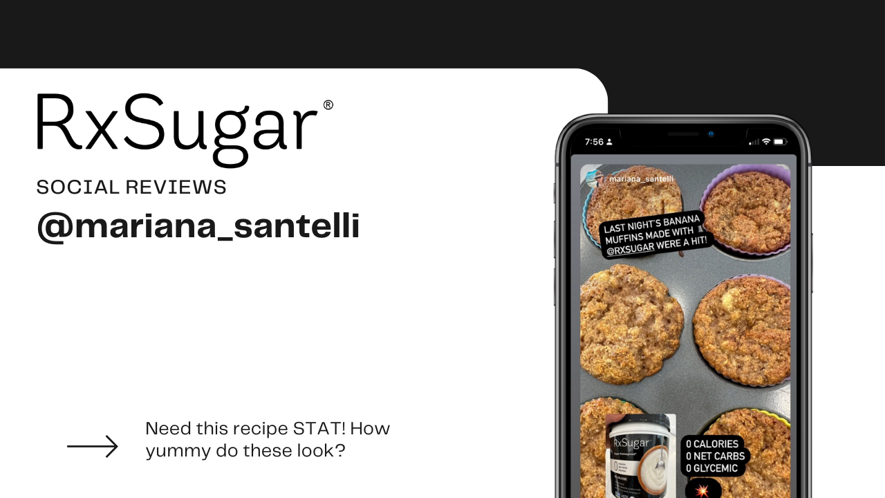 RxSugar logo, image of delicious cookies by Mariana on instagram on an iphone. Baked with RxSugar. Text reads need this recipe stat! How yummy do these look?