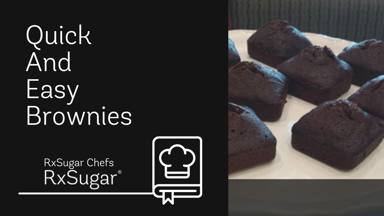 Quick And Easy Brownies. RxSugar Logo. Photo of chocolatey brownies