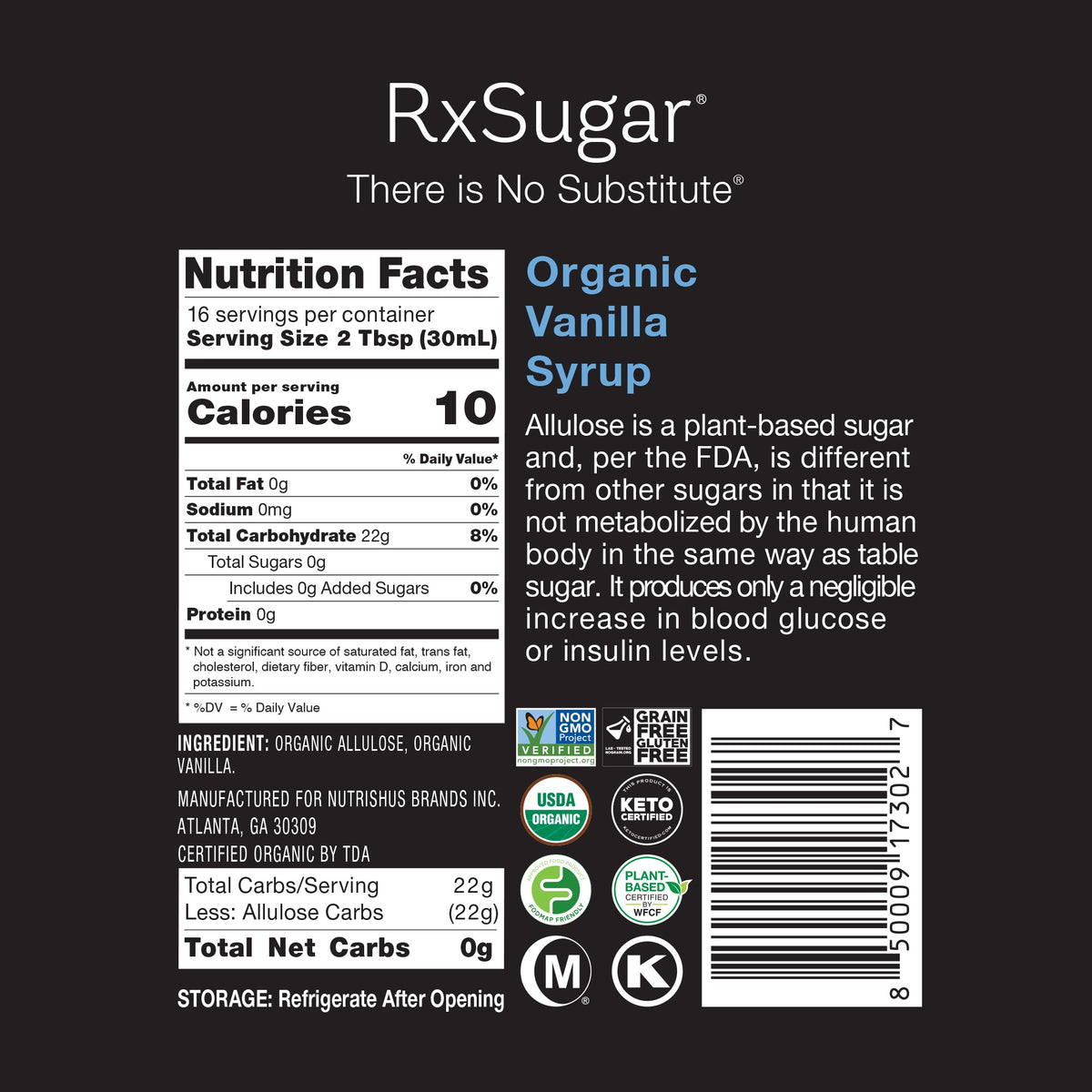 Organic Vanilla Syrup | RxSugar - RxSugar®