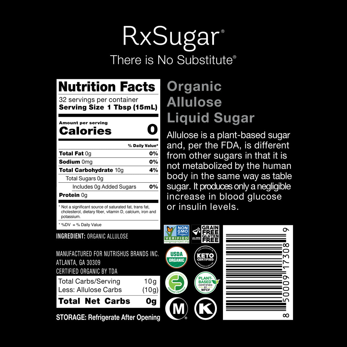 Organic Liquid Sugar Nutrition Facts Panel