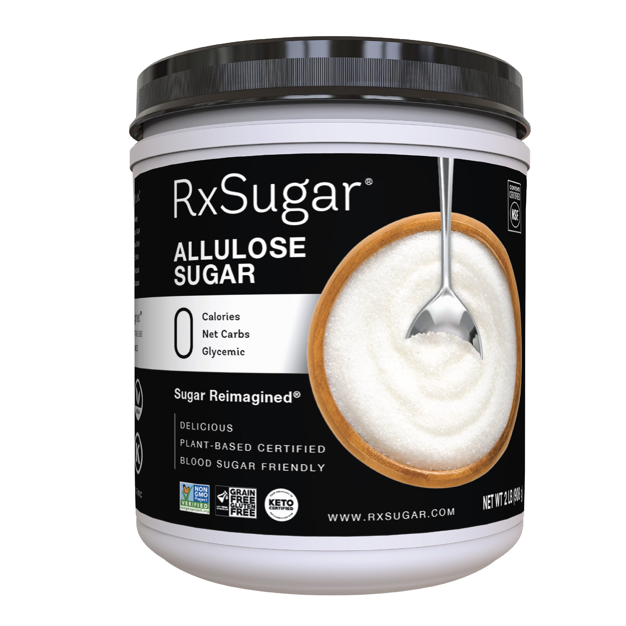 RxSugar Allulose Sugar 2 Pound Canister Front