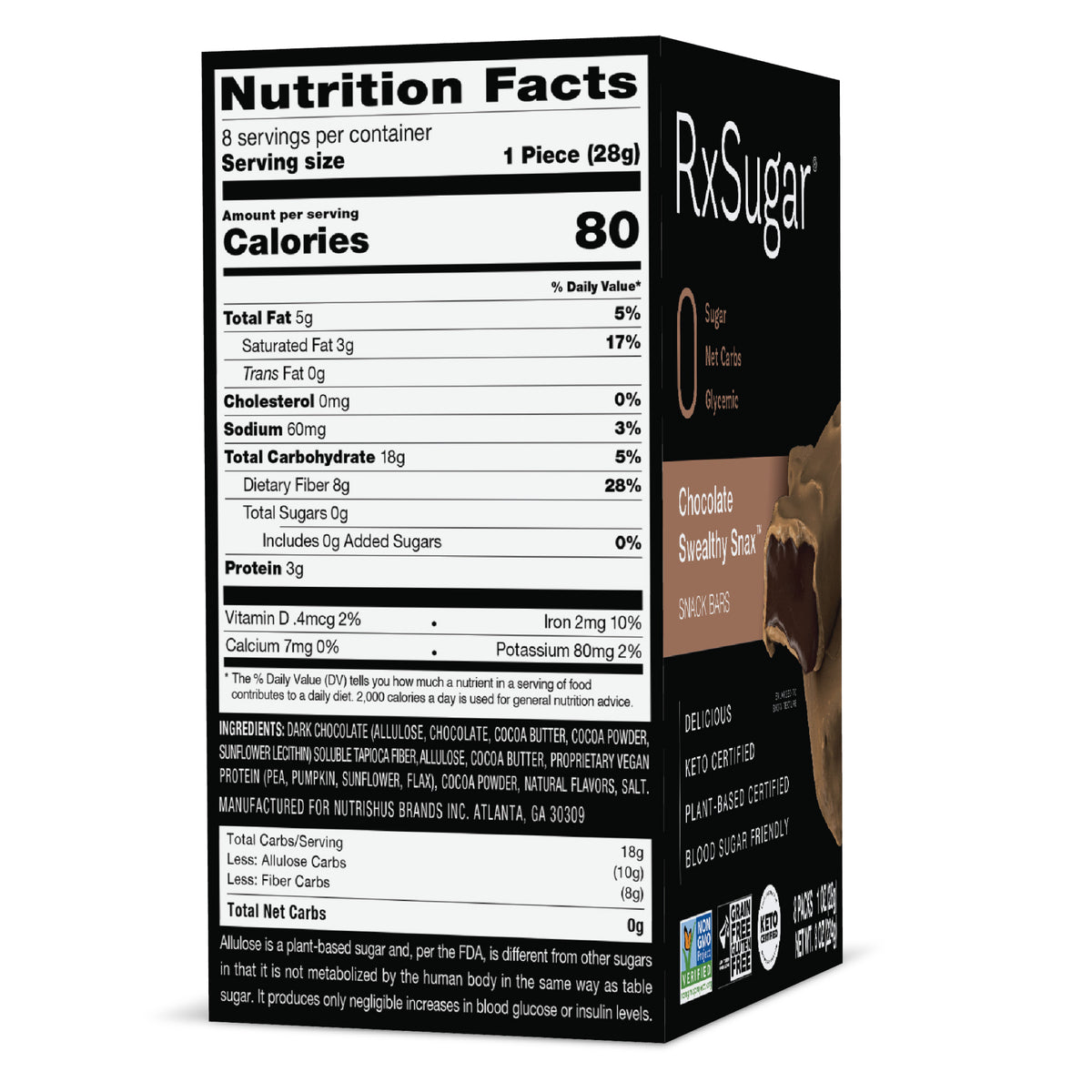 RxSugar Carton Swealthy Snax Nutrition Facts Panel of Carton